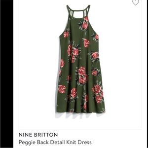 NWT  Nine Britton  Olive Green & Red / Pink Floral Sleeveless Dress - XS